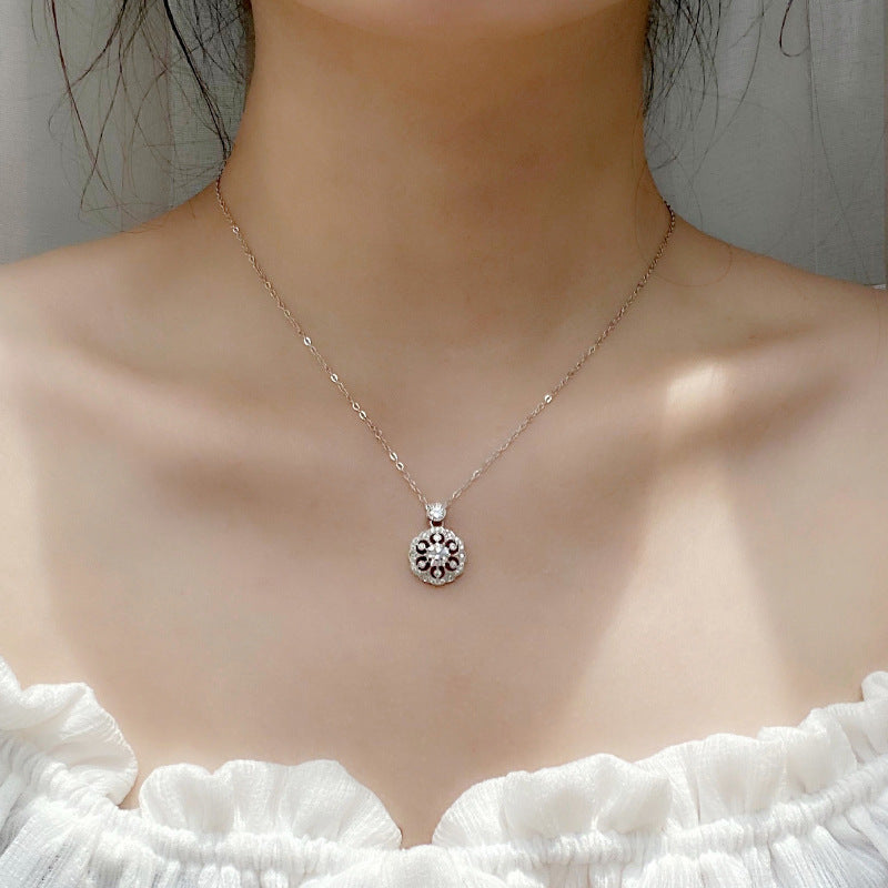 Original Design Cherry Blossom Necklace for Women, 925 Pure Silver Moissanite, Unique Chinese Style Collar Pendant, Versatile Jewelry