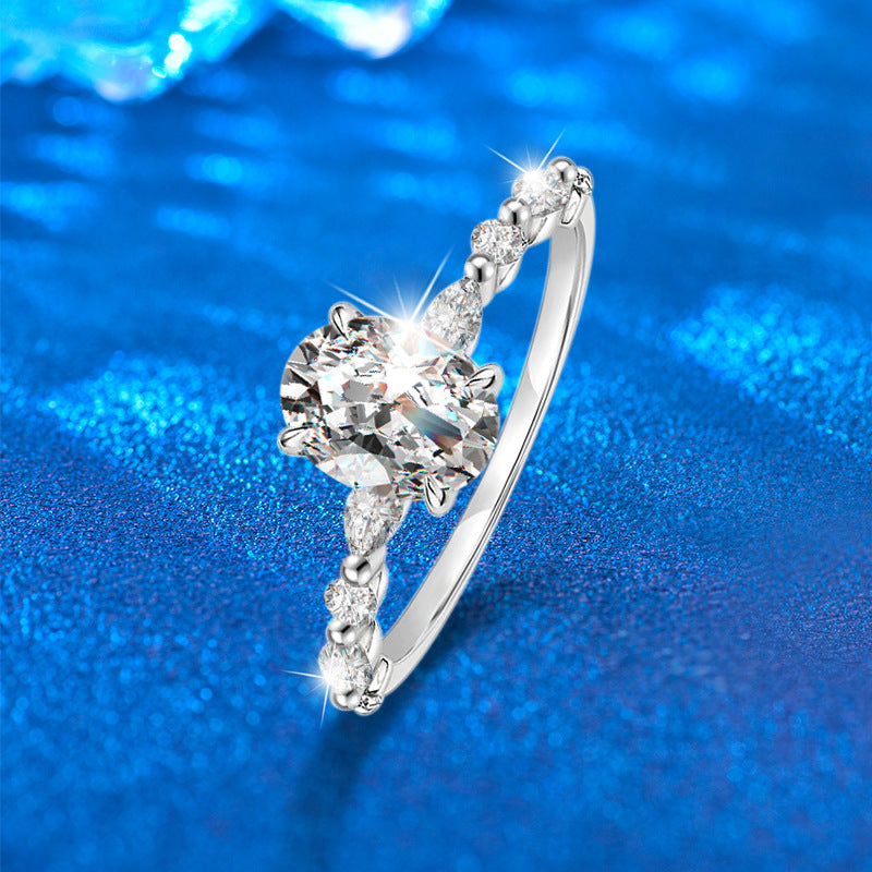 925 Sterling Silver Oval Ring Moissanite Women's Engagement Ring Empty Setting European and American Style Cross-border Jewelry