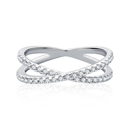 Mossianite ring, 925 silver, color-fast women's exclusive cross-shaped ring, fully set simulated diamond, cross-border jewelry wholesale