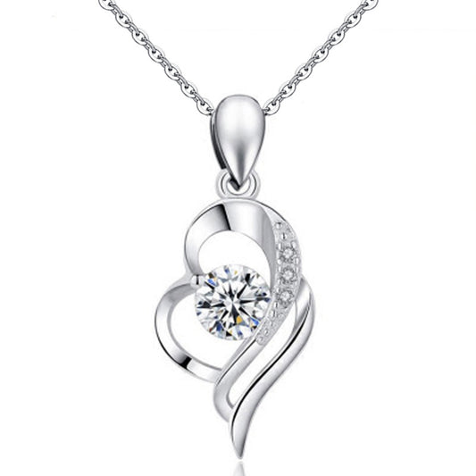 925 Silver Angel Wing Necklace, Women's Ins Style, Moissanite Heart Pendant Jewelry, Couples