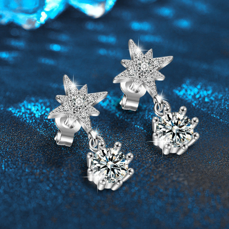 Moissanite Star of David Earrings S925 Sterling Silver Women's Minimalist High-End Tassel Silver Jewelry