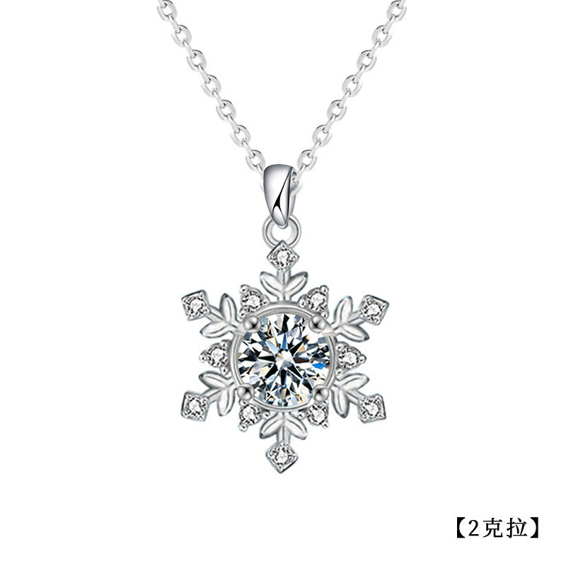 Original 925 Sterling Silver Snowflake Necklace, Universal Women's High-end Moissanite Pendant Silver Jewelry Collar Chain Gift
