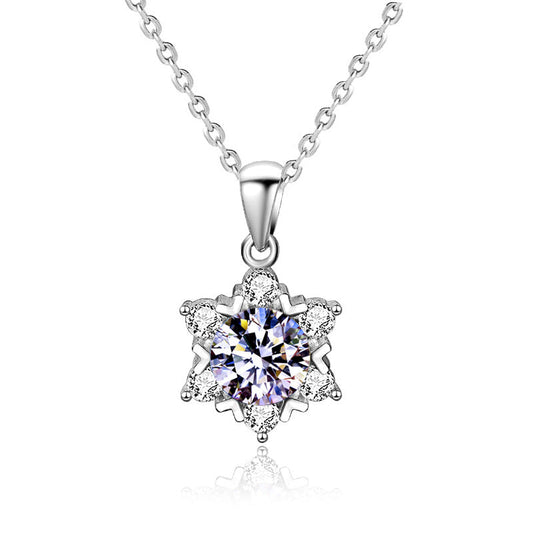 Best-selling 925 pure silver moissanite snowflake necklace, color-fast female pendant, luxury and exclusive high-end collar necklace