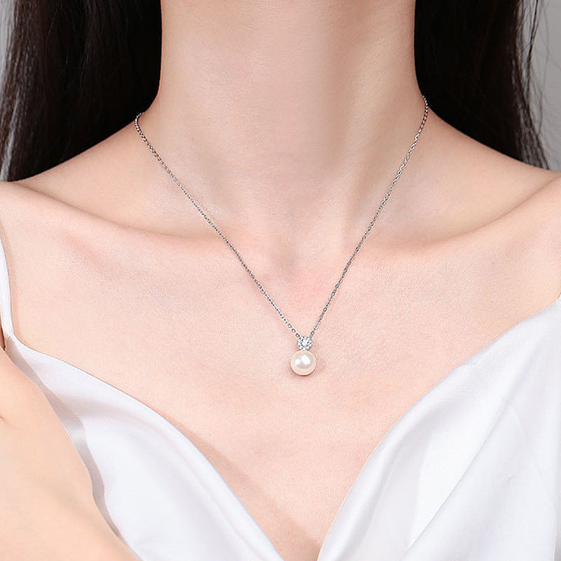 Moissanite Freshwater Pearl Necklace Non-Fading Women's Summer High-End 925 Sterling Silver Necklace Fashionable Versatile Pendant
