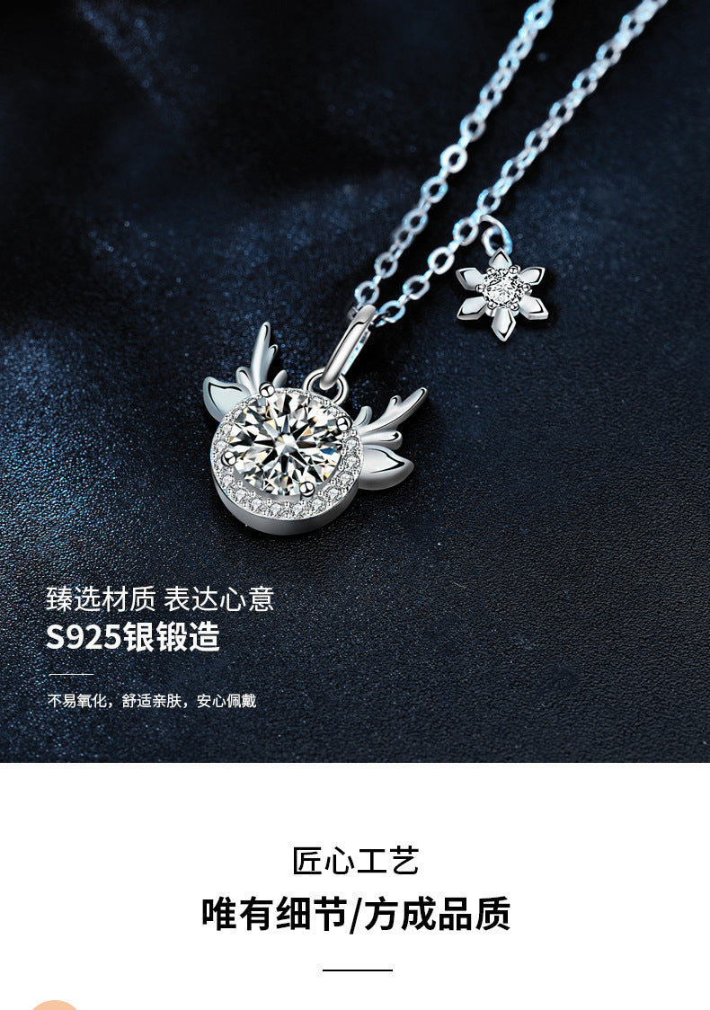 Original Moissanite 925 Sterling Silver "One Deer, You Are Here" Necklace, Exquisite Deer Pendant with Antlers, Cross-border Christmas Ornament