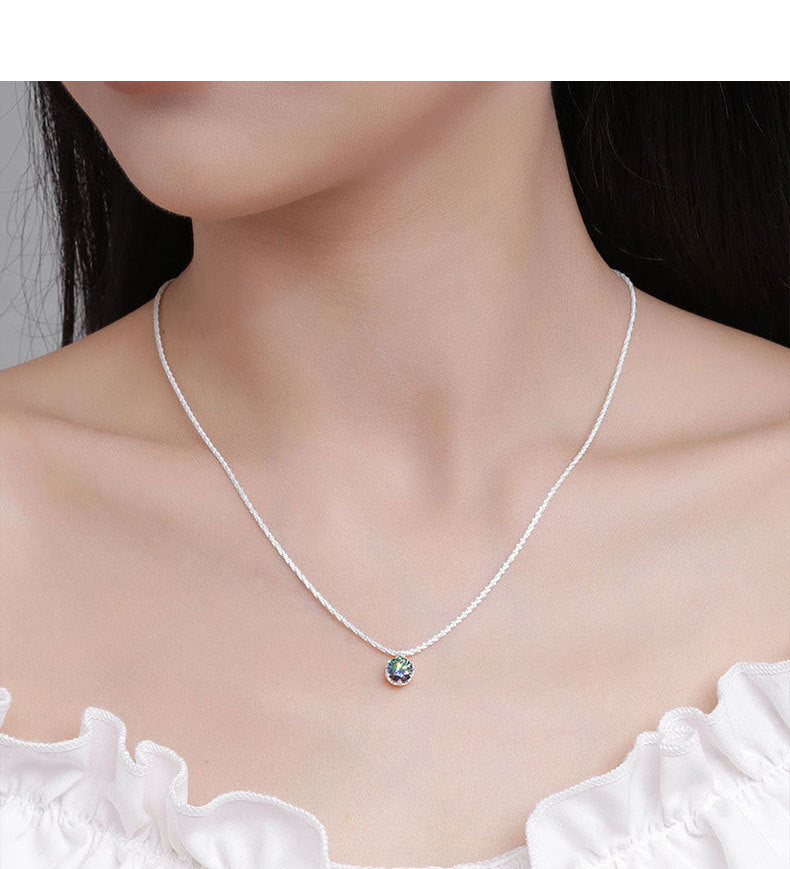 Mossianite, Sparkling Crown Six-Prong Necklace, Luxurious and Sophisticated Pure Silver Starlight Chain for Women