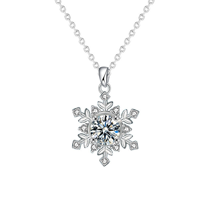 Original 925 Sterling Silver Snowflake Necklace, Universal Women's High-end Moissanite Pendant Silver Jewelry Collar Chain Gift