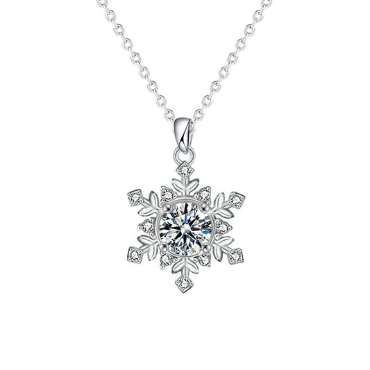 Original 925 Sterling Silver Snowflake Necklace, Universal Women's High-end Moissanite Pendant Silver Jewelry Collar Chain Gift