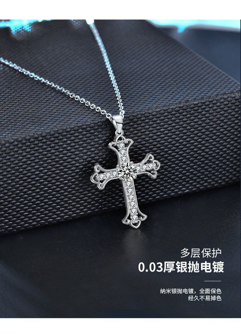 Original 925 Pure Silver Moissanite Necklace Jewelry for Women, Cross Pendant Wholesale, Simple Collar Chain