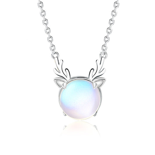 Original Moonstone Necklace for Women, 925 Sterling Silver, "Deer are with You All the Way", New Christmas Forest Series Elk Necklace Jewelry, Ins style