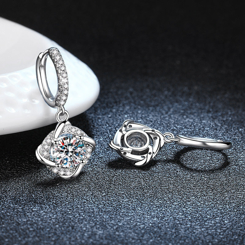 Mossianite Earrings Windmill Earring Clips 925 Pure Silver Earrings Versatile Luxury High-end Foreign Trade Earrings Studs