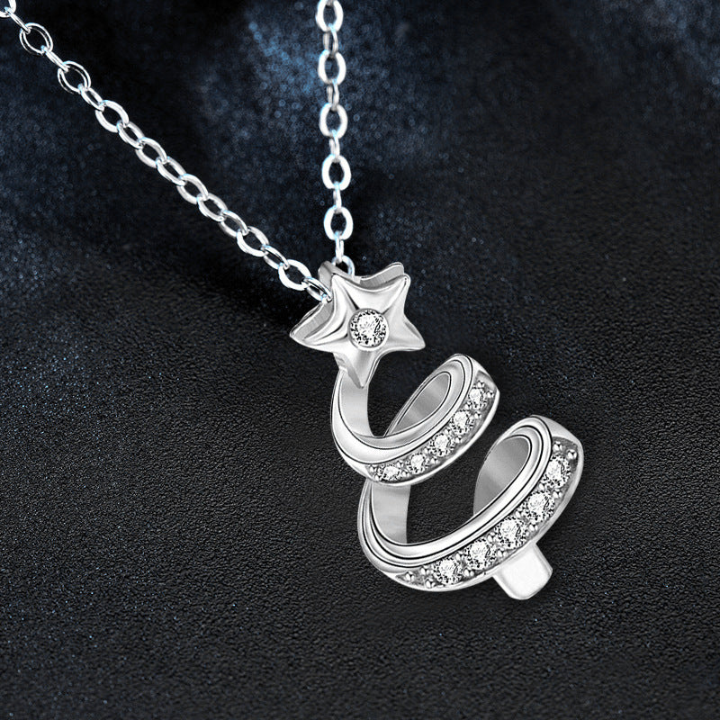Original Christmas Necklace Accessories 925 Pure Silver Star Tree Pendant European and American New Style Collar Accessories Christmas Gift