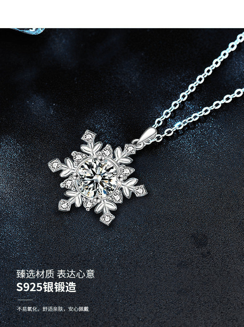Original 925 Sterling Silver Snowflake Necklace, Universal Women's High-end Moissanite Pendant Silver Jewelry Collar Chain Gift