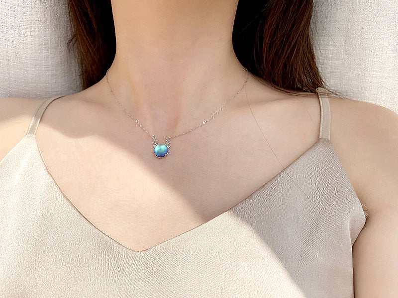 Original Moonstone Necklace for Women, 925 Sterling Silver, "Deer are with You All the Way", New Christmas Forest Series Elk Necklace Jewelry, Ins style