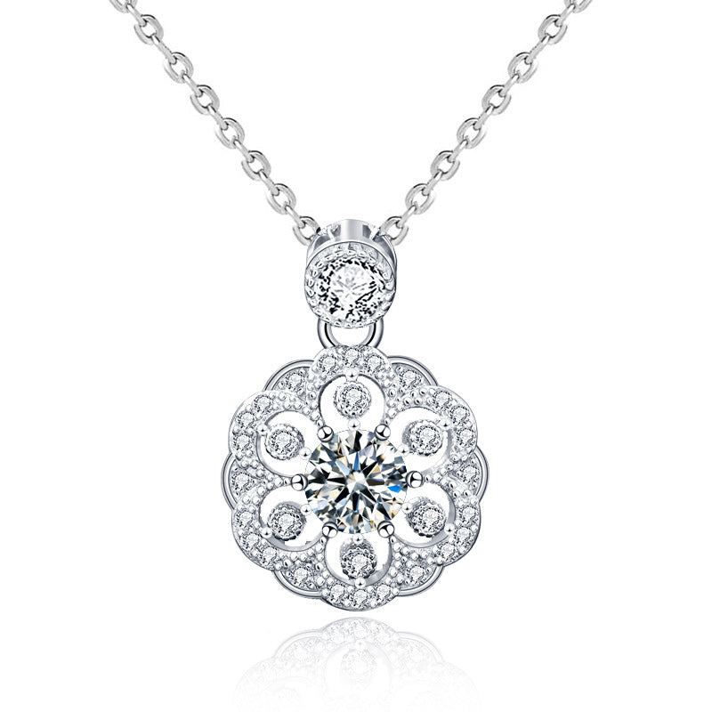 Original Design Cherry Blossom Necklace for Women, 925 Pure Silver Moissanite, Unique Chinese Style Collar Pendant, Versatile Jewelry