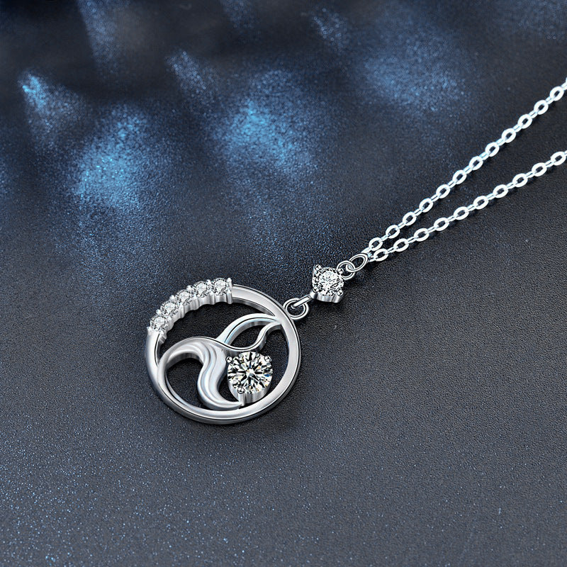 Original 925 Sterling Silver Mermaid Foam Necklace for Women, Moissanite Sweater Chain, Design-conscious, Unique, Sophisticated, Autumn and Winter Long Style