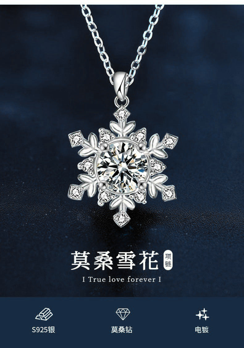 Original 925 Sterling Silver Snowflake Necklace, Universal Women's High-end Moissanite Pendant Silver Jewelry Collar Chain Gift