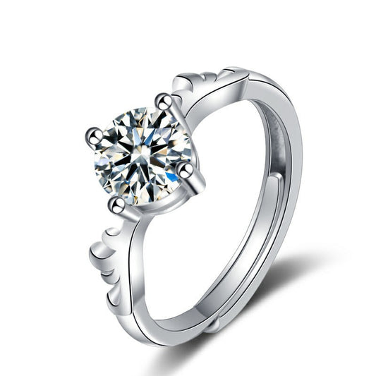 "With You Deer" Moissanite Open Ring 925 Sterling Silver Korean Style Mori Girl Antler Women's Ring Christmas Gift Jewelry