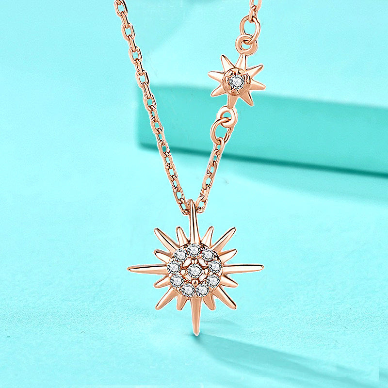 S925 Sterling Silver Sun Necklace for Women, Summer Unique Design Starlight Pendant Accessories, Internet Celebrity Same Style Accessories