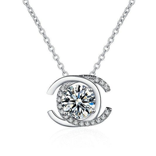 Moissanite Necklace 925 Sterling Silver Double C Letter Pendant Women's Clavicle Necklace Valentine's Day Gift Jewelry