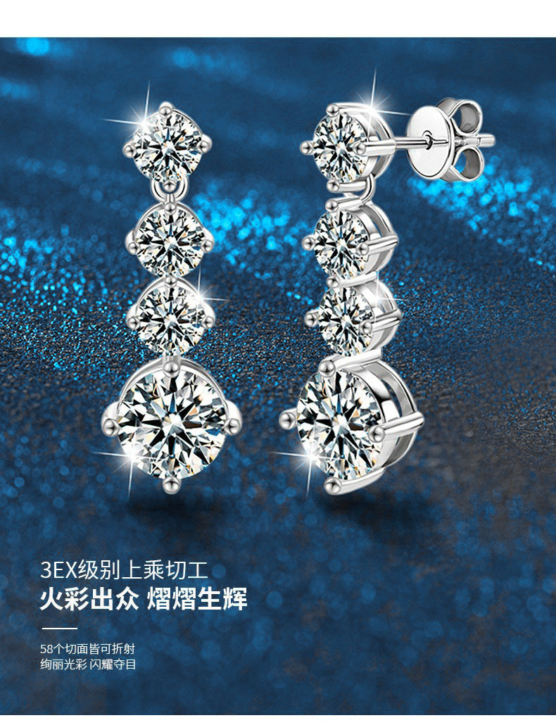 莫桑钻耳钉925純銀高级简约气质莫桑耳坠经典款四爪耳饰跨境饰品