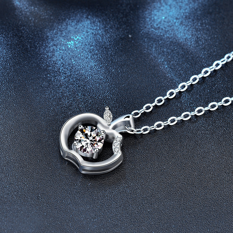 Original design 925 necklace for girls, pure silver apple pendant with moissanite, Christmas gift, foreign trade jewelry