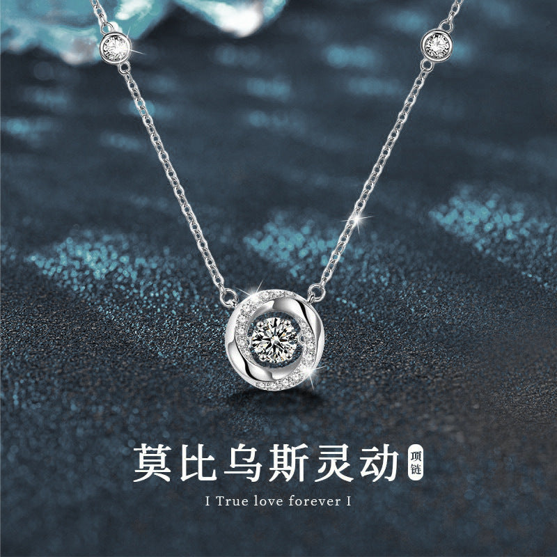 Moissanite necklace S925 pure silver Möbius high-end delicate collar chain for women, fashionable and elegant neck chain