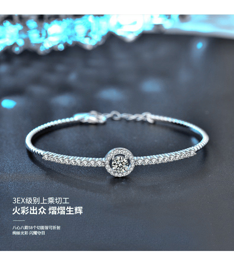 Moissanite 925 silver bracelet, girls' high-end bracelet, open silver bracelet, silver ring, Goddess Day gift accessory