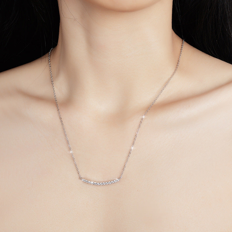 925 Sterling Silver Smile Necklace T Smile Face Necklace High Version Moissanite Pendant Clavicle Chain Jewelry Cross-border Hot Sale