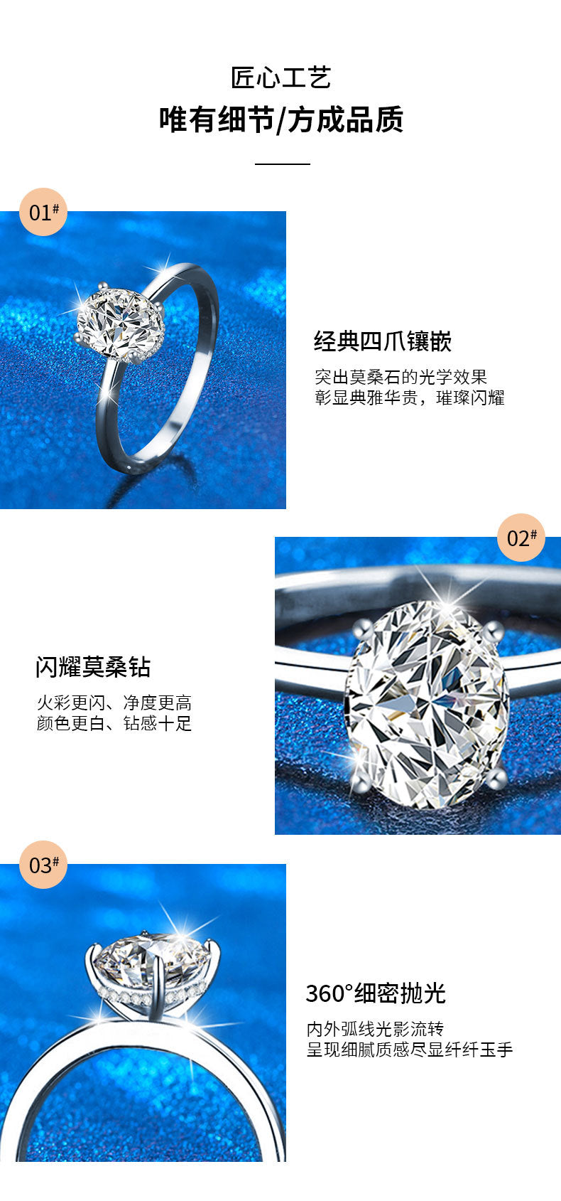 跨境莫桑石鸽子蛋戒指女925纯银配饰新品钻戒D色仿真钻轻奢高级感