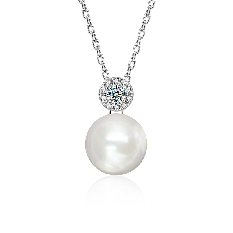 Moissanite Freshwater Pearl Necklace Non-Fading Women's Summer High-End 925 Sterling Silver Necklace Fashionable Versatile Pendant
