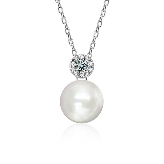 Moissanite Freshwater Pearl Necklace Non-Fading Women's Summer High-End 925 Sterling Silver Necklace Fashionable Versatile Pendant