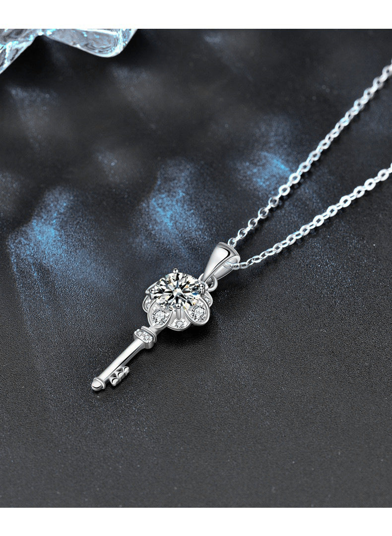 Original Design Jewelry Moissanite 925 Sterling Silver Key Necklace Women's Long Versatile Clavicle Pendant Couple Jewelry
