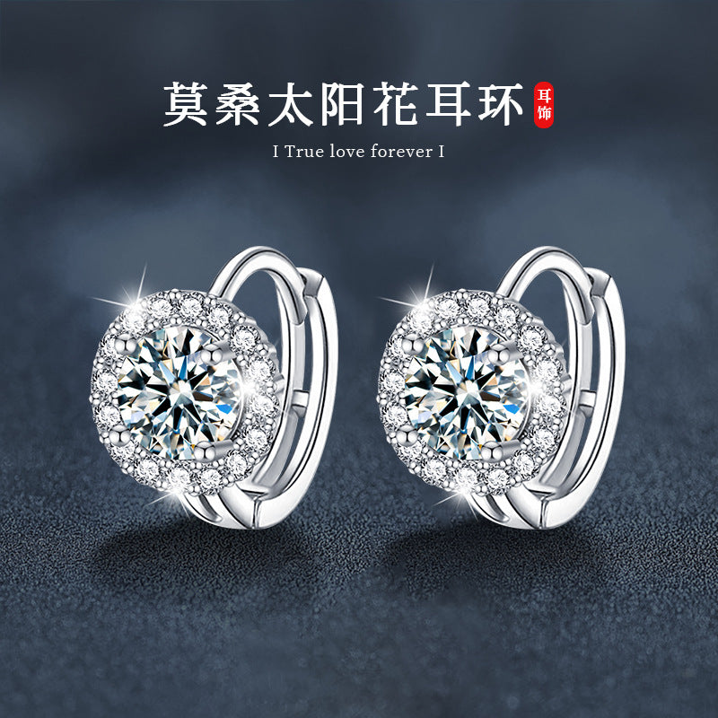 S925 Silver Moissanite Sunflower Earrings Autumn/Winter High-End Ear Clips Personalized Fashion Earrings