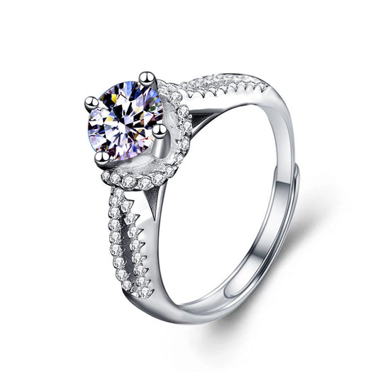 925 Silver Moissanite Ring Starry Night Double Row Ring Finger Diamond Simple Personalized Open Couple Gift