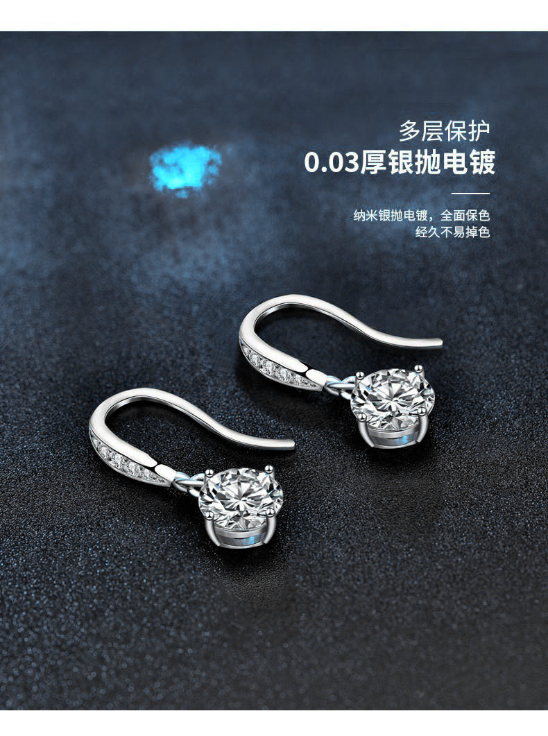 Wholesale 925 Sterling Silver Earrings Summer Moissanite Ear Hooks Korean Dongdaemun Temperament Simple Earrings Ear Accessories