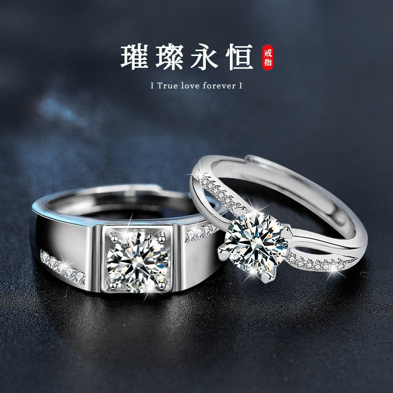 925 Silver Ring Couple Rings High-End Adjustable Diamond Ring Moissanite Jewelry