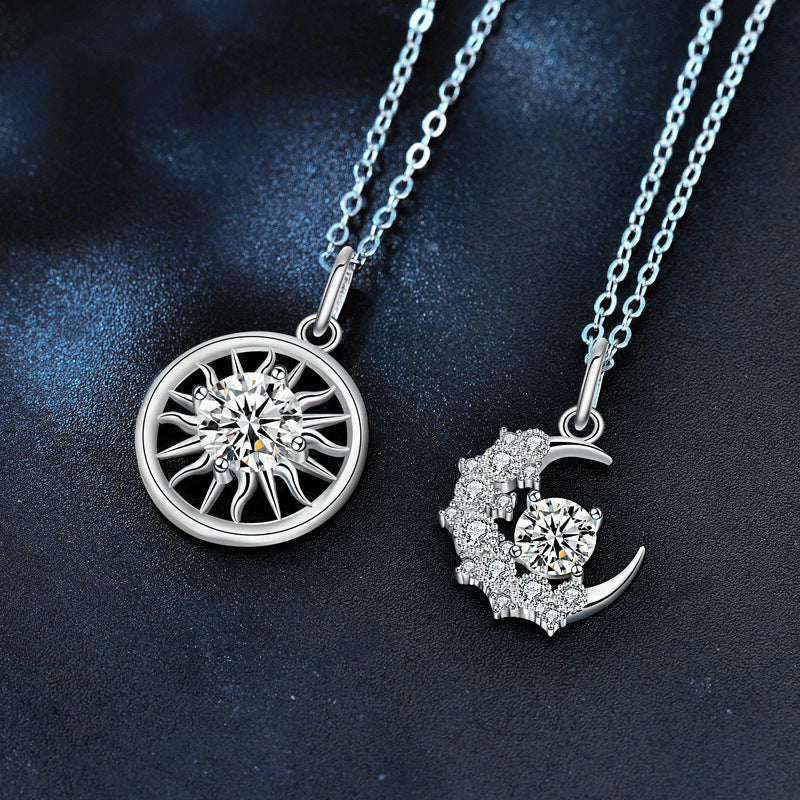 Original Mozambique stone 925 sterling silver jewelry, sun and moon couple necklace, women's high-end unique collar pendant