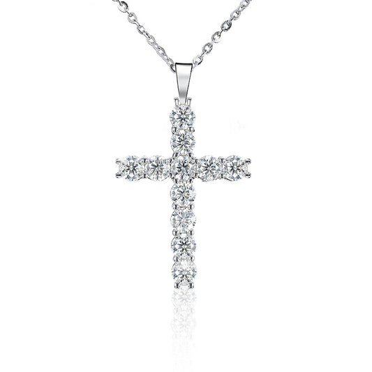 Moissanite 925 Sterling Silver Cross Necklace Pendant Women's Cross-border European and American Jewelry Wholesale Clavicle Chain Simple and Versatile