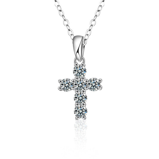 Moissanite Diamond Cross Pendant Necklace 925 Sterling Silver Designed Niche High-End Jewelry Cross-Border Wholesale