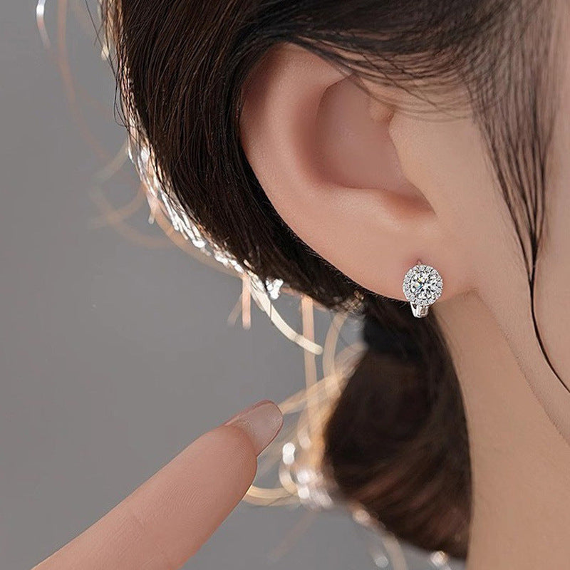 S925 Silver Moissanite Sunflower Earrings Autumn/Winter High-End Ear Clips Personalized Fashion Earrings