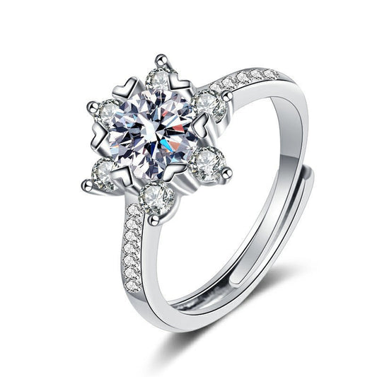 Moissanite 925 silver women's ring, unique design, rare snowflake ring, fashion accessory, imitation open ring, ins