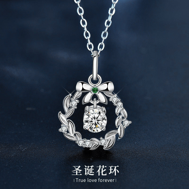 Original Necklace Garland Christmas Moissanite Jewelry Wholesale 925 Sterling Silver Bow Pendant Ins Valentine's Day Gift
