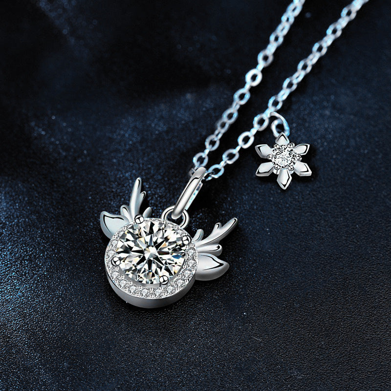 Original Moissanite 925 Sterling Silver "One Deer, You Are Here" Necklace, Exquisite Deer Pendant with Antlers, Cross-border Christmas Ornament