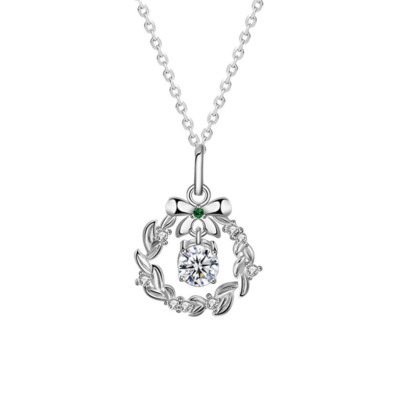 Original Necklace Garland Christmas Moissanite Jewelry Wholesale 925 Sterling Silver Bow Pendant Ins Valentine's Day Gift