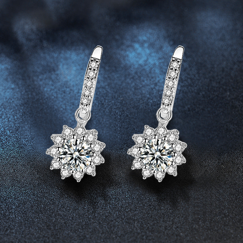 925 Sterling Silver Earrings Jewelry Sunflower Moissanite Diamond Ear Hooks Dangle Earrings Simple Flower Earrings