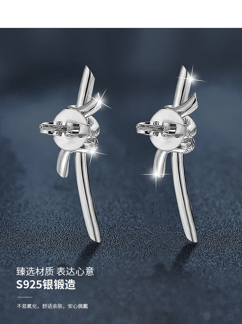 莫桑石T家耳钉925純銀简约新款创意扭绳耳饰耳环爆款热卖饰品