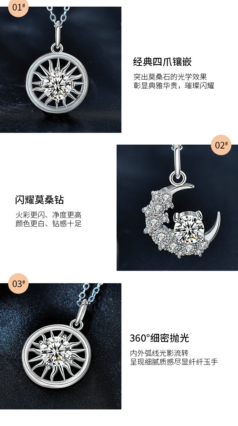 Original Mozambique stone 925 sterling silver jewelry, sun and moon couple necklace, women's high-end unique collar pendant