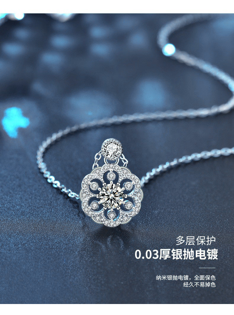 Original Design Cherry Blossom Necklace for Women, 925 Pure Silver Moissanite, Unique Chinese Style Collar Pendant, Versatile Jewelry