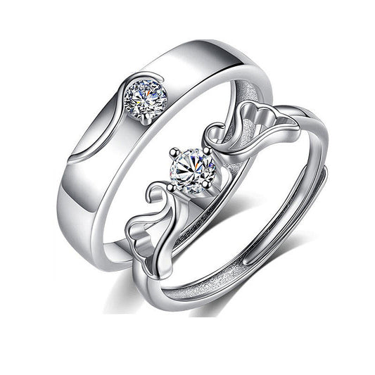 Mossianite 925 silver angel wing couple ring ins simple open ring wedding diamond jewelry ring setting